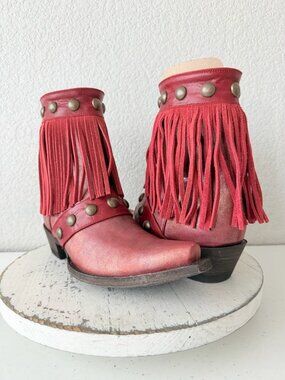 Old Gringo Milan Fringes Red Cowboy Boots Womens Size 7.5 Western Snip Toe Short